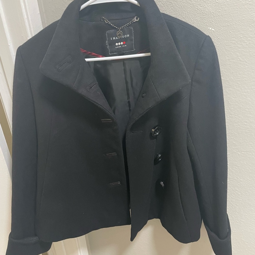 1 Madison Black Double Breasted Pea Coat Women's XS Wool Blend
